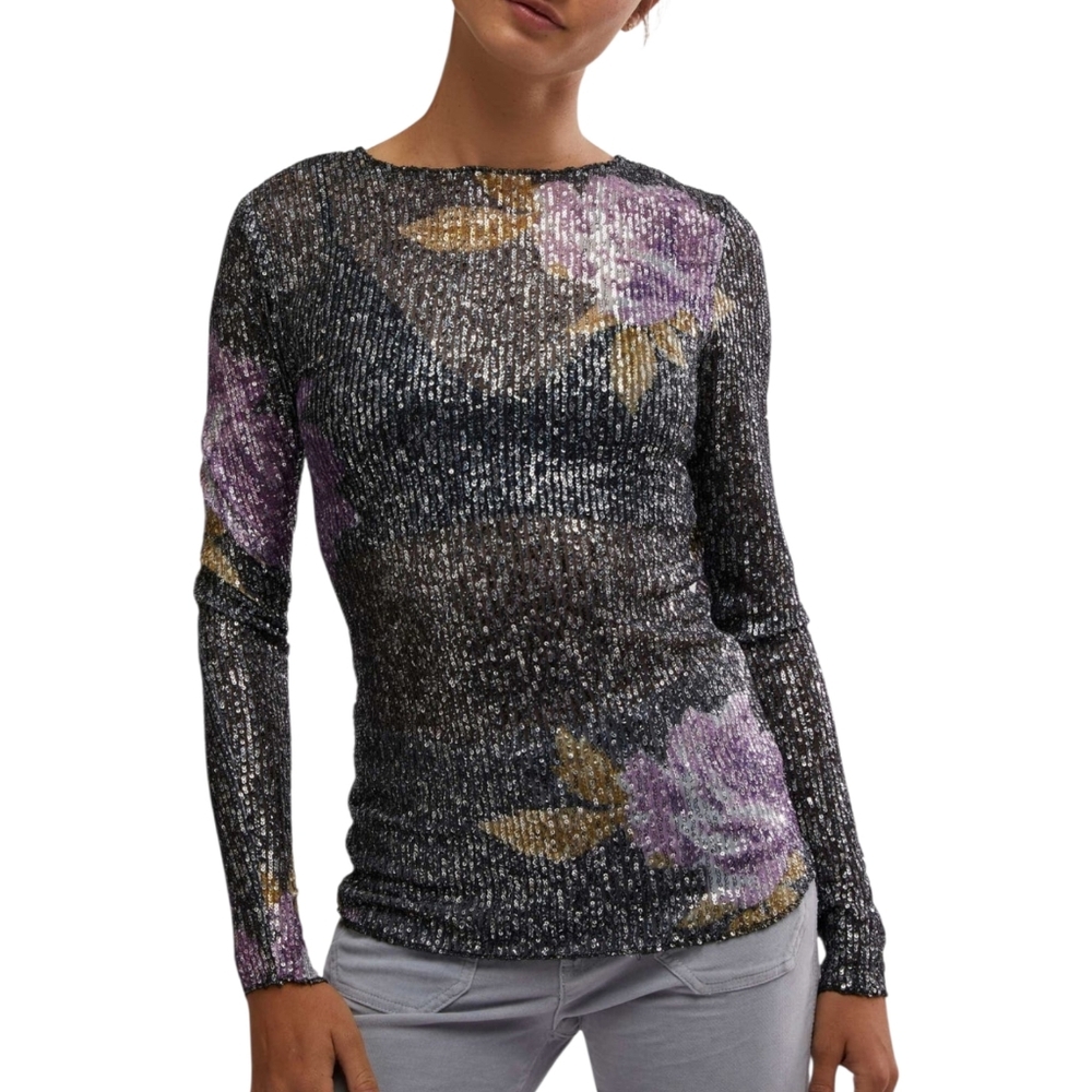 Free People Gold Rush Top Amethyst Sequin Long Sleeve Party Y2K S NWT